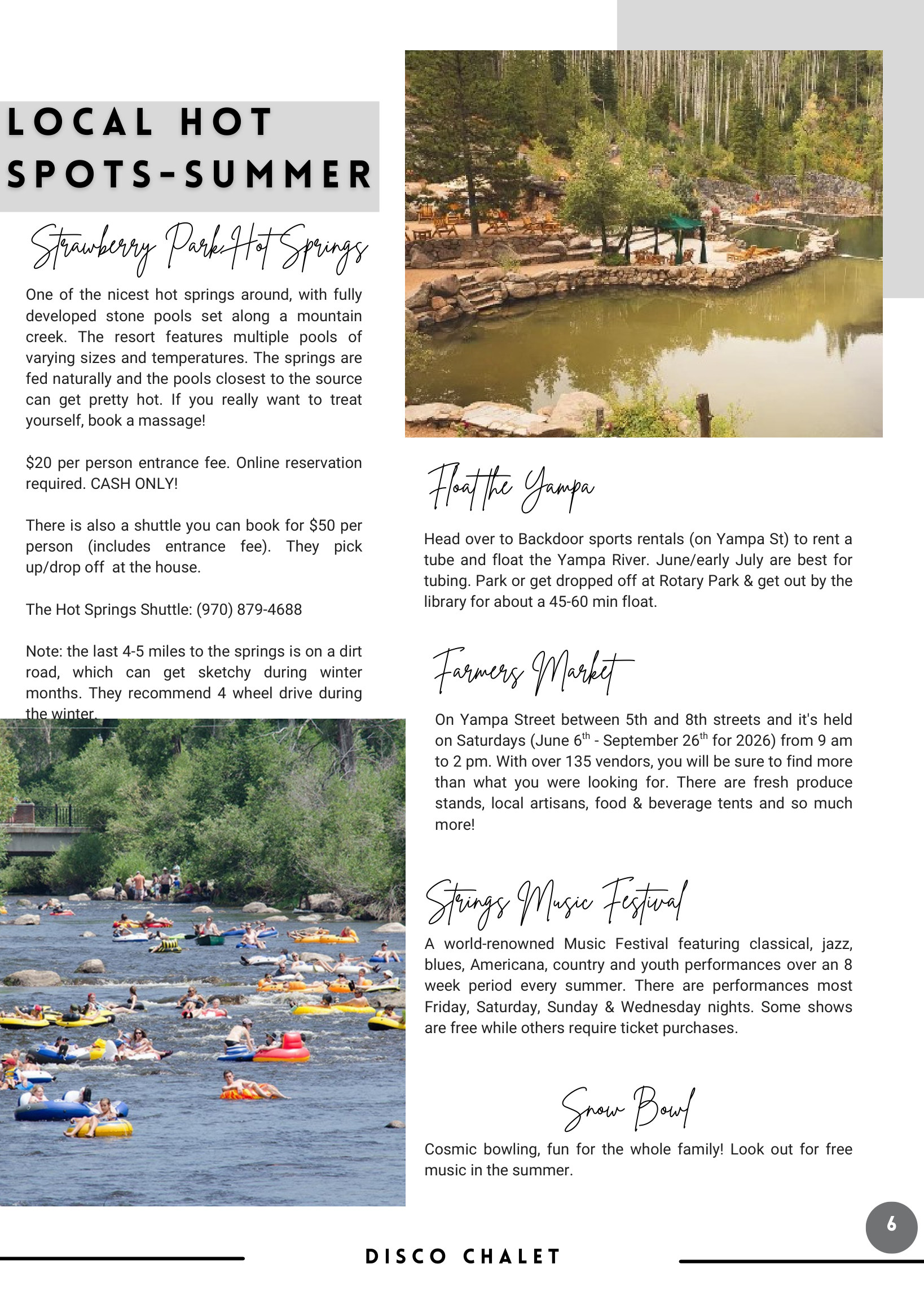 Local summer hot spots: Strawberry Park Hot Springs, floating the Yampa, the Farmers Market and Strings Music Festival
